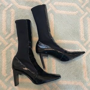 Zara Black patent leather stretch heeled booties 7